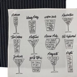 BAR TOWELS NEW 2-Pack 100% Cotton Cocktail Recipes